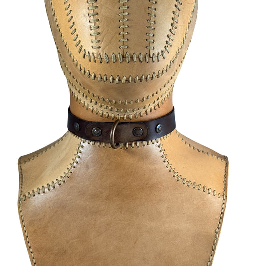 Leather Collar - Brown w Brass D-Ring