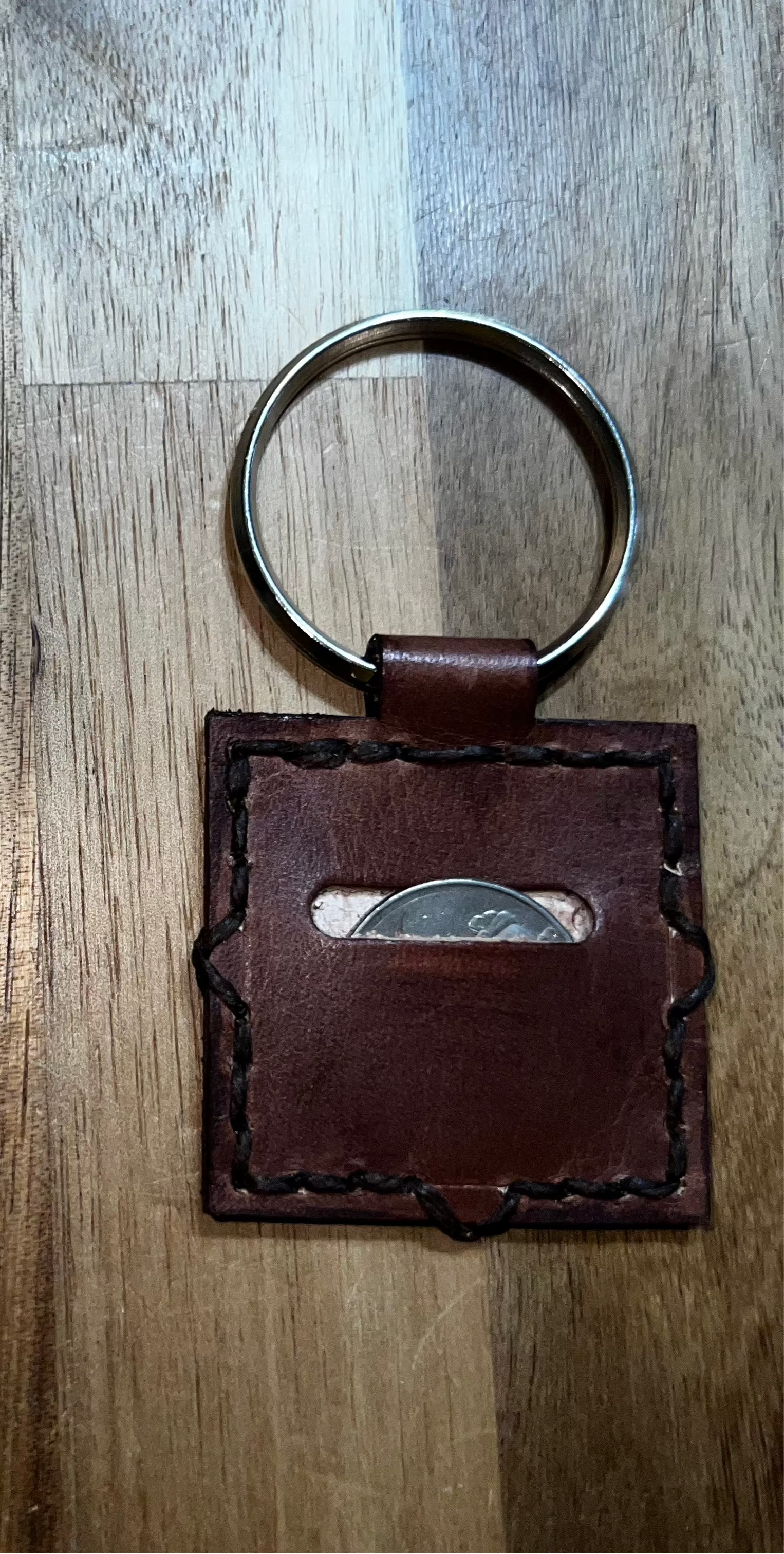 brown square keychain back